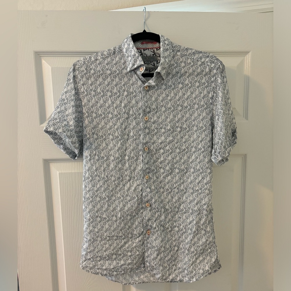 Ted Baker Mens Button Down with Palm Trees Sz 2